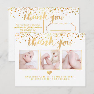 PixDezines Baby Shower Bedankt/Dazzled Nep Goud Aankondigingskaart