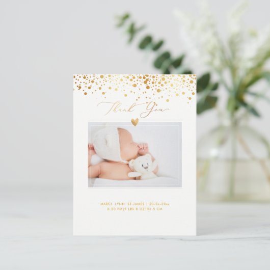 PixDezines Baby shower Bedankt/Faux Gold Confett Briefkaart (Staand voorkant)