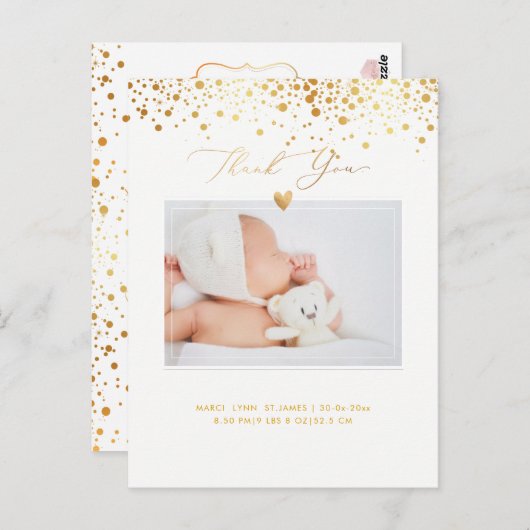 PixDezines Baby shower Bedankt/Faux Gold Confett Briefkaart (Voorkant / Achterkant)