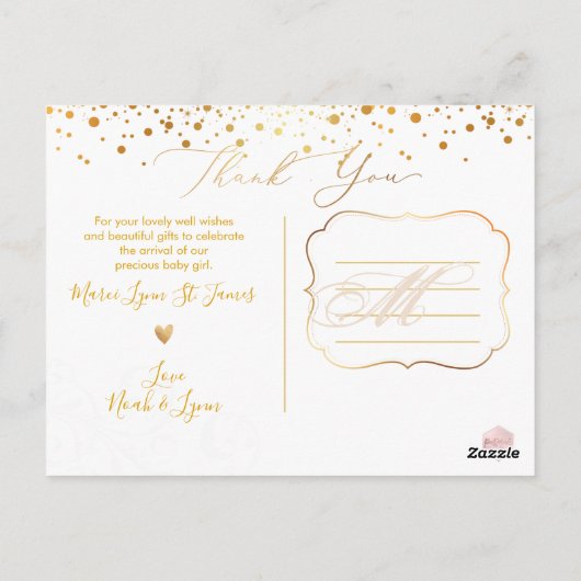PixDezines Baby shower Bedankt/Faux Gold Confett Briefkaart (Achterkant)