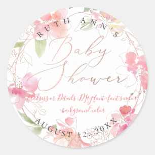 PixDezines Baby shower, Bloemen Waterverf, Blozen Ronde Sticker
