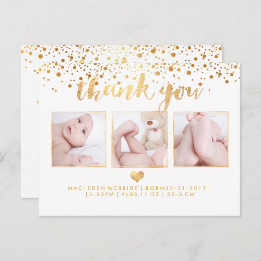PixDezines Baby shower Dank u / Dazzled Faux Gold Aankondigingskaart (Voorkant / Achterkant)