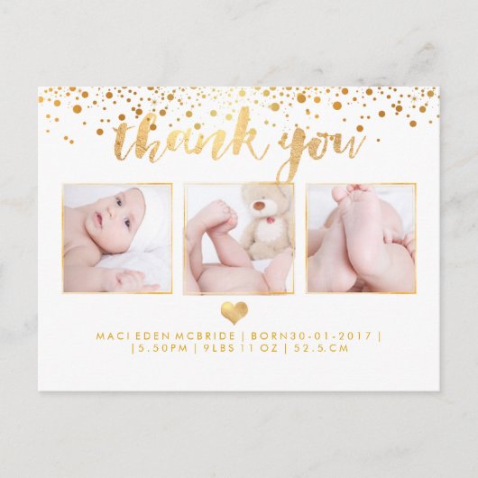 PixDezines Baby shower Dank u / Dazzled Faux Gold Aankondigingskaart (Voorkant)