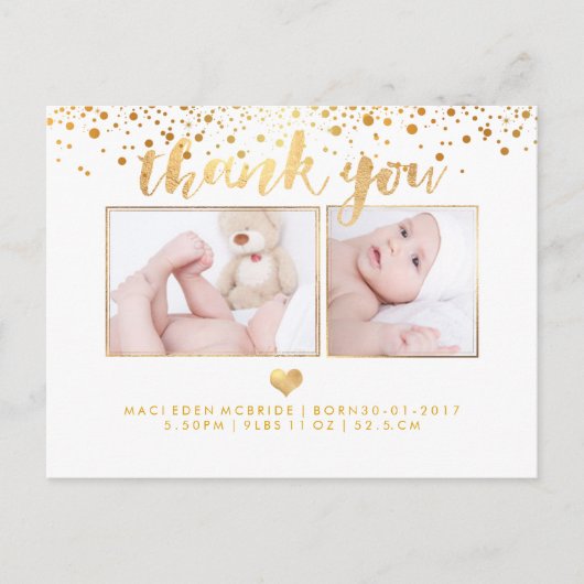 PixDezines Baby shower Dank u / Dazzled Faux Gold Aankondigingskaart (Voorkant)