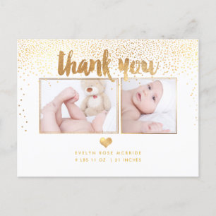 PixDezines Baby shower Dank u / Dazzled Faux Gold Briefkaart
