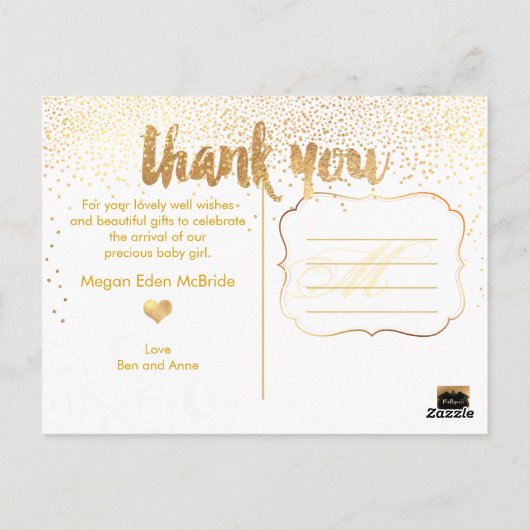 PixDezines Baby shower Dank u / Dazzled Faux Gold Briefkaart (Achterkant)