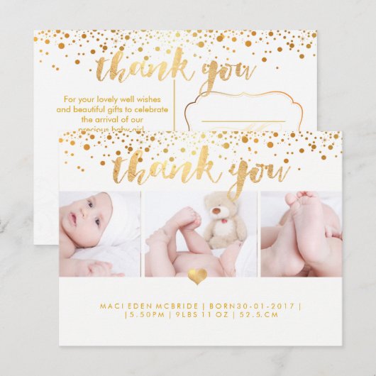 PixDezines Baby shower Dank u / Dazzled Faux Gold Briefkaart (Voorkant / Achterkant)