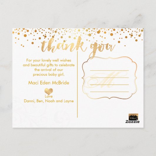 PixDezines Baby shower Dank u / Dazzled Faux Gold Briefkaart (Achterkant)