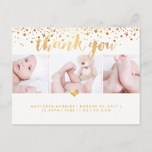 PixDezines Baby shower Dank u / Dazzled Faux Gold Briefkaart (Voorkant)