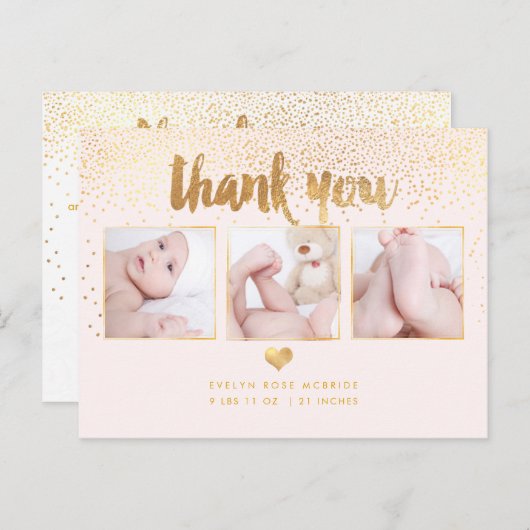 PixDezines Baby shower Dank u / Dazzled Faux Gold Briefkaart (Voorkant / Achterkant)