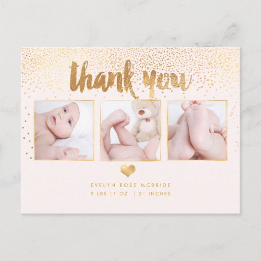 PixDezines Baby shower Dank u / Dazzled Faux Gold Briefkaart (Voorkant)