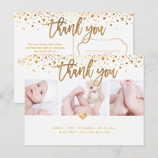 PixDezines Baby shower Dank u / Dazzled Faux Gold Briefkaart (Voorkant / Achterkant)