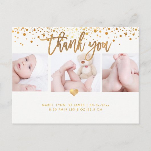 PixDezines Baby shower Dank u / Dazzled Faux Gold Briefkaart (Voorkant)
