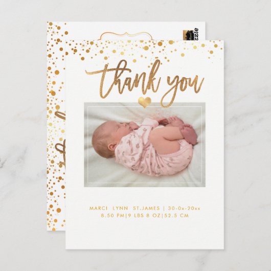 PixDezines Baby shower Dank u / Dazzled Faux Gold Briefkaart (Voorkant / Achterkant)