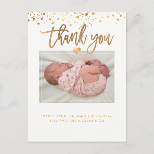 PixDezines Baby shower Dank u / Dazzled Faux Gold Briefkaart (Voorkant)