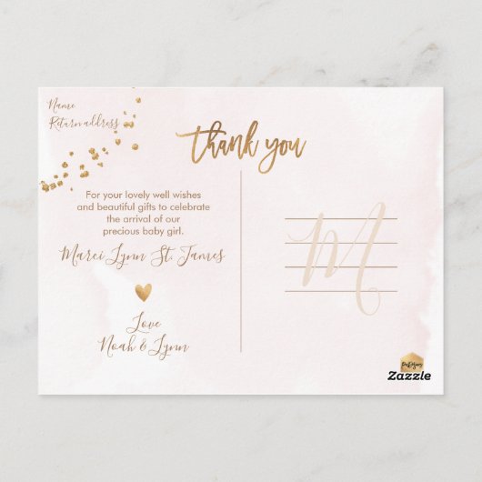 PixDezines Baby shower Dank u het Lijst van de Wat Briefkaart (Achterkant)