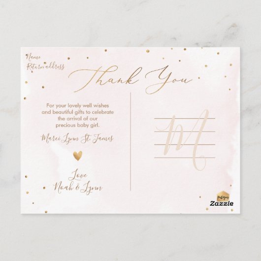 PixDezines Baby shower Dank u Onduidelijke Waterve Briefkaart (Achterkant)