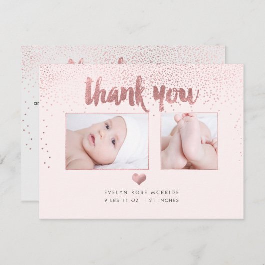 PixDezines Baby shower Hartelijk dank voor uw Roos Aankondigingskaart (Voorkant / Achterkant)