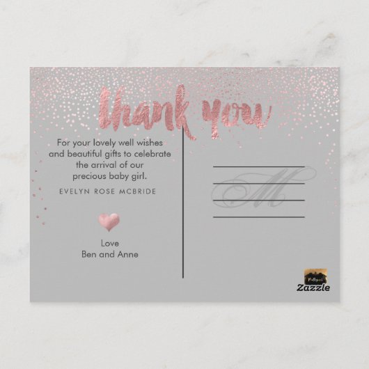 PixDezines Baby shower Hartelijk dank voor uw Roos Briefkaart (Achterkant)