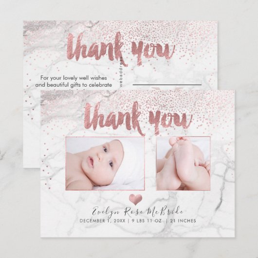 PixDezines Baby shower Hartelijk dank voor uw Roos Briefkaart (Voorkant / Achterkant)