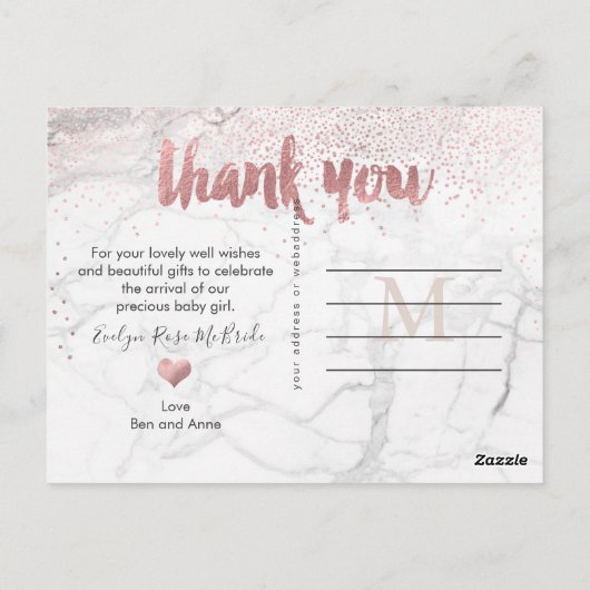 PixDezines Baby shower Hartelijk dank voor uw Roos Briefkaart (Achterkant)