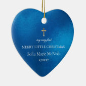 PixDezines Baby's 1e Kerstfoto, Azure Blue Keramisch Ornament (Rechts)