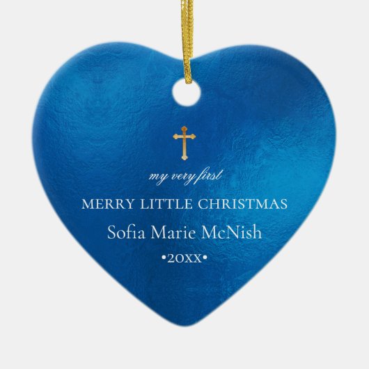 PixDezines Baby's 1e Kerstfoto, Azure Blue Keramisch Ornament (Voorkant)