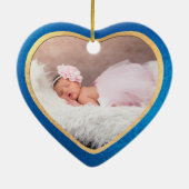 PixDezines Baby's 1e Kerstfoto, Azure Blue Keramisch Ornament (Achterkant)