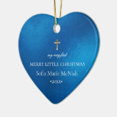 PixDezines Baby's 1e Kerstfoto, Azure Blue Keramisch Ornament (Links)