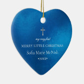 PixDezines Baby's 1e Kerstfoto, Azure Blue Keramisch Ornament (Rechts)