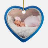 PixDezines Baby's 1e Kerstfoto, Azure Blue Keramisch Ornament (Achterkant)