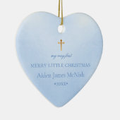 PixDezines Baby's 1e Kerstfoto, Baby Blauw Keramisch Ornament (Rechts)