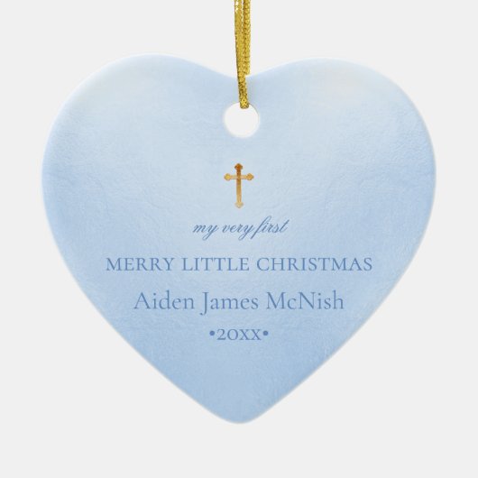 PixDezines Baby's 1e Kerstfoto, Baby Blauw Keramisch Ornament (Voorkant)