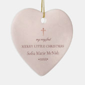 PixDezines Baby's 1e Kerstfoto, Blush Pink Keramisch Ornament (Rechts)