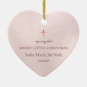 PixDezines Baby's 1e Kerstfoto, Blush Pink Keramisch Ornament