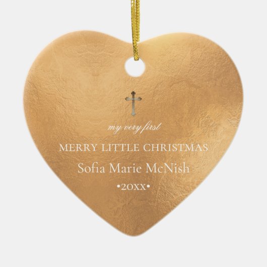 PixDezines Baby's 1e Kerstfoto, Gouden Keramisch Ornament (Voorkant)