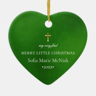 PixDezines Baby's 1e Kerstfoto, Groen Keramisch Ornament