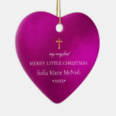 PixDezines Baby's eerste kerstfoto, Fuschia Keramisch Ornament (Rechts)