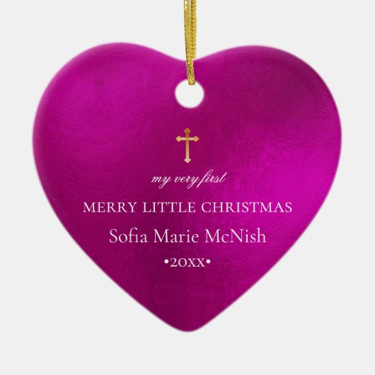 PixDezines Baby's eerste kerstfoto, Fuschia Keramisch Ornament (Voorkant)