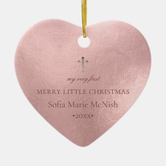 PixDezines Baby's eerste kerstfoto, Roos Gold Keramisch Ornament (Voorkant)