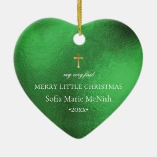 PixDezines Baby's eerste kerstfoto, Smaragd Keramisch Ornament