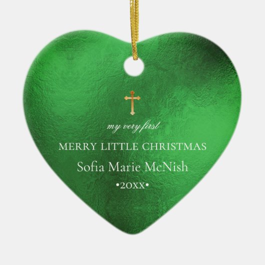 PixDezines Baby's eerste kerstfoto, Smaragd Keramisch Ornament (Voorkant)