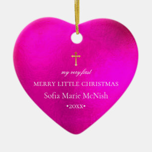 PixDezines Baby's Eerste Kerstmis, Hot Pink Keramisch Ornament