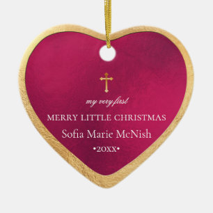 PixDezines Baby's Eerste Kerstmis, Rode Granaatapp Keramisch Ornament