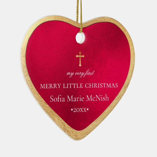 PixDezines Baby's Eerste Kerstmis, Rood Keramisch Ornament (Rechts)