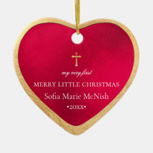 PixDezines Baby's Eerste Kerstmis, Rood Keramisch Ornament