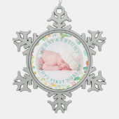 PixDezines Baby's eerste Kerstmis/Sophie's tuin Tin Sneeuwvlok Ornament (Voorkant)