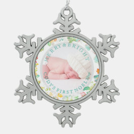 PixDezines Baby's eerste Kerstmis/Sophie's tuin Tin Sneeuwvlok Ornament