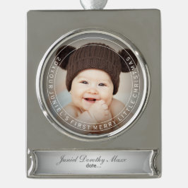 PixDezines Baby's Eerste Kerstmis Vakantie Foto Verzilverd Banner Ornament