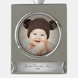 PixDezines Baby's Eerste Kerstvakantie Foto Verzilverd Banner Ornament